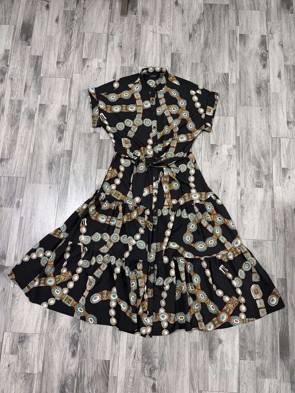 LAUREN RALPH LAUREN Women's Black Multi Southwestern-Inspired Shirtdress